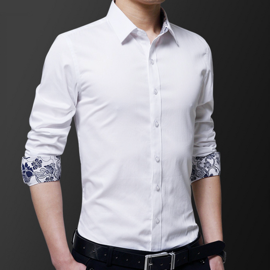 Mens Button Down Shirt with Oriental Inner Details