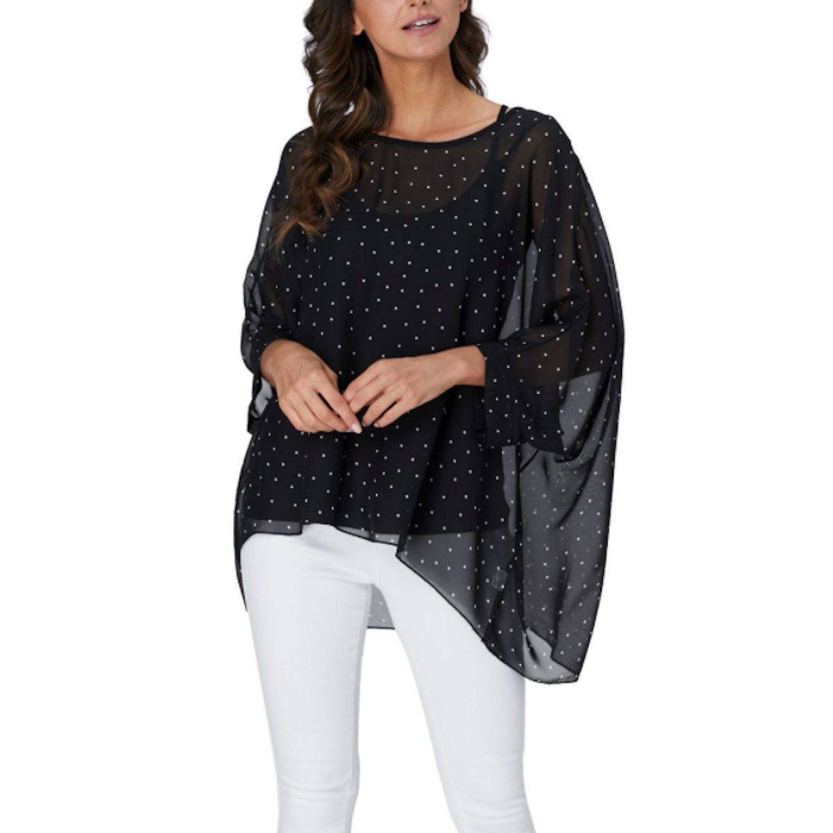 Womens Polkadot Chiffon Tunic Top