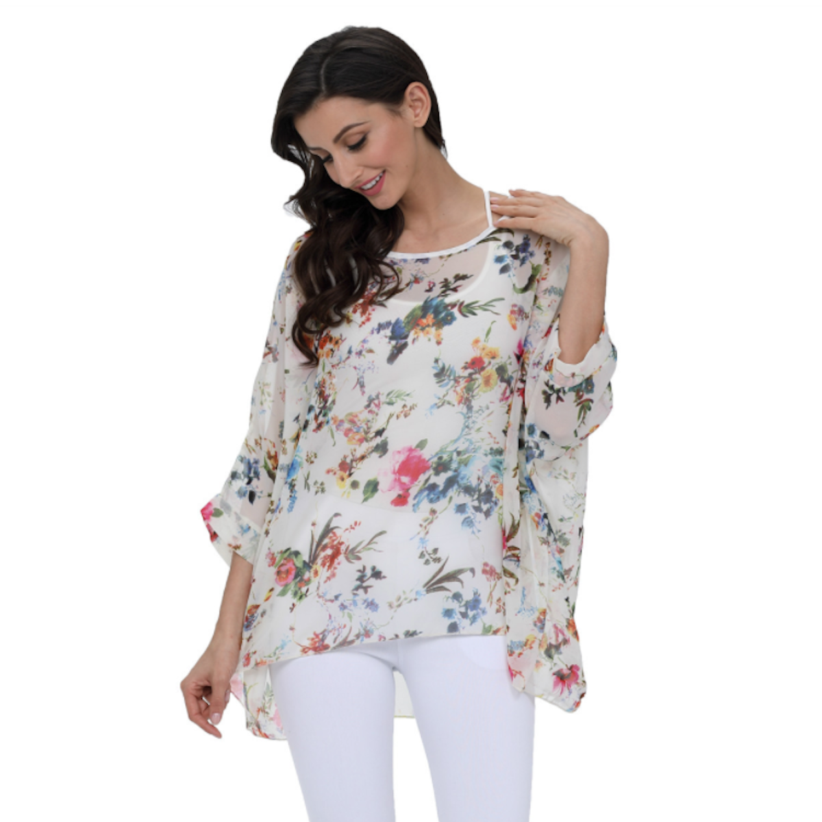 Womens Summer Floral Print Chiffon Tunic Top