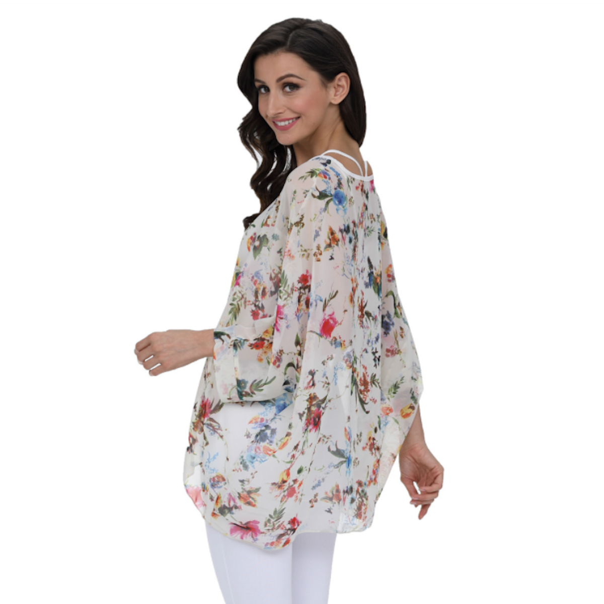 Womens Summer Floral Print Chiffon Tunic Top