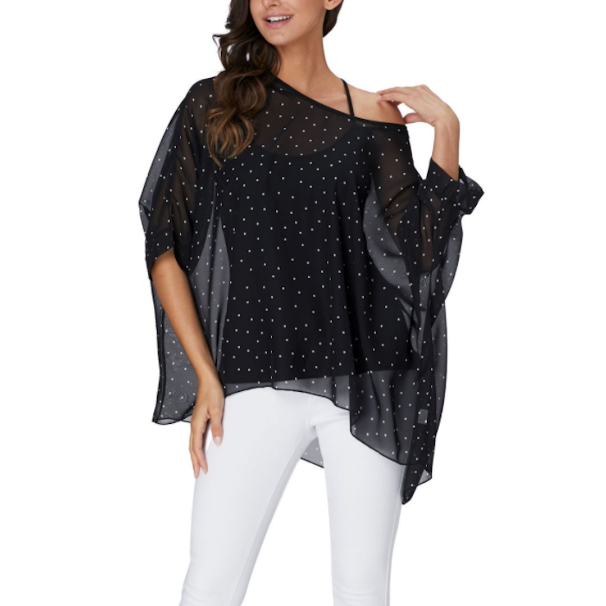 Womens Polkadot Chiffon Tunic Top