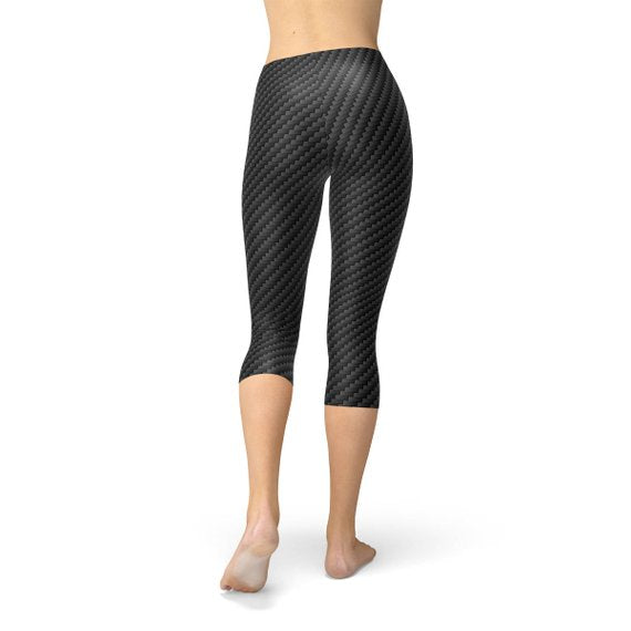 Womens Black Carbon Fiber Capri Leggings