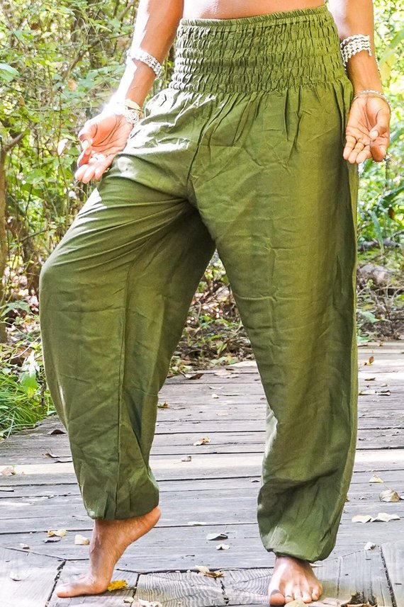 SOLID Green Women Boho Pants Hippie Pants Yoga